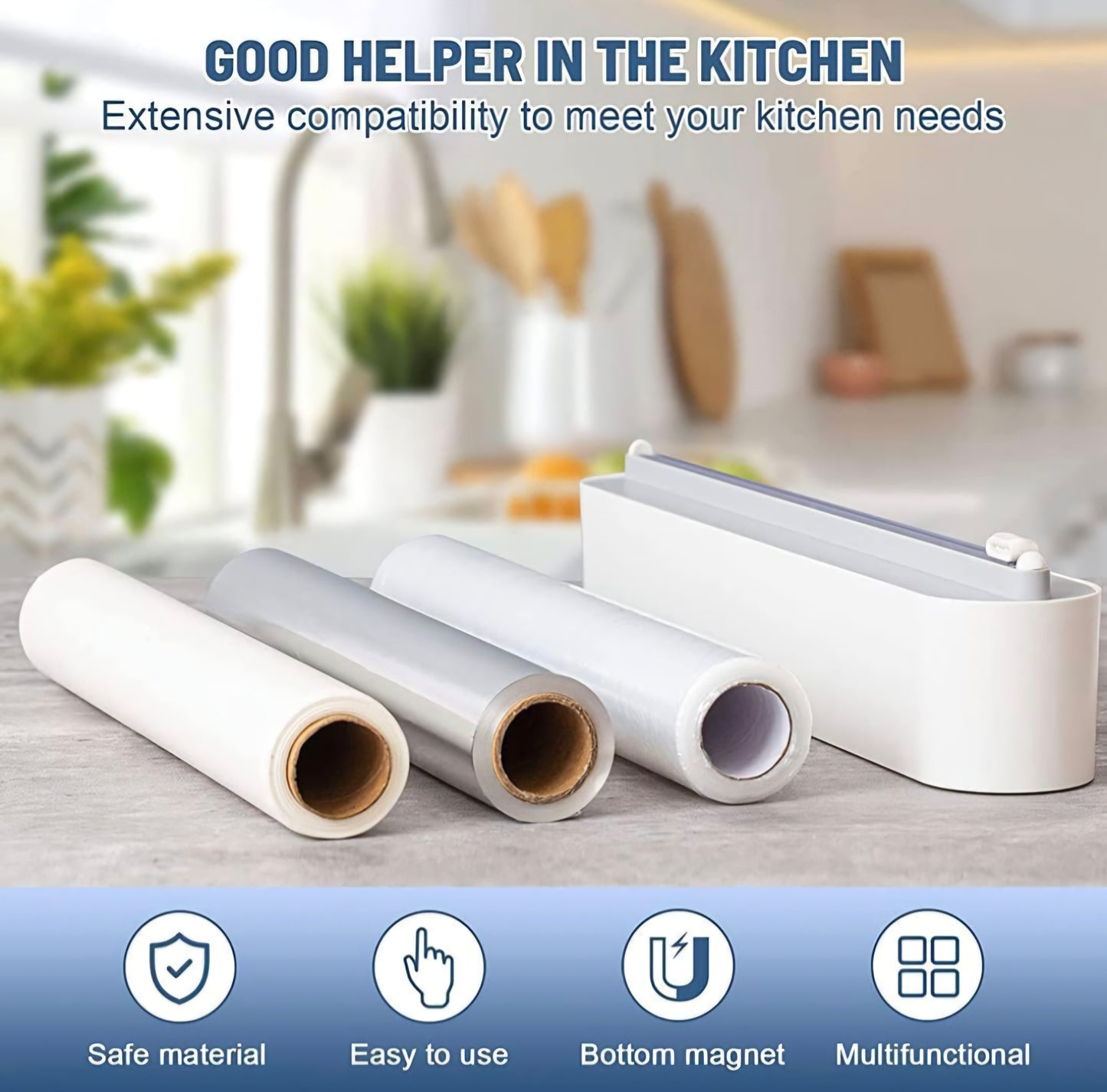 Magnetic Kitchen Wrap Dispenser Pro – One-Hand Precision Foil & Cling Film Cutter Organizer